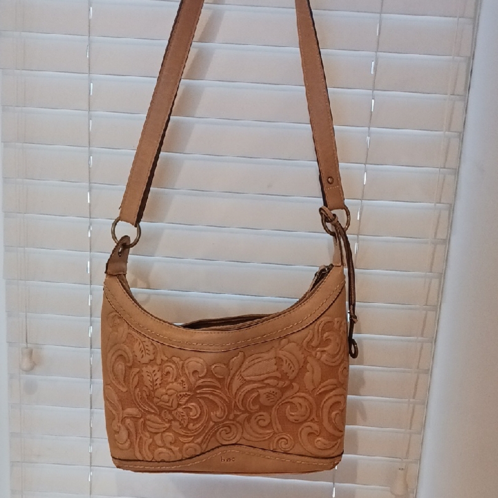 Tan Embossed Leather Shoulder Bag